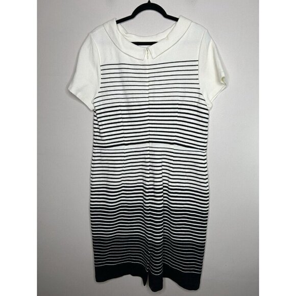 Talbots Black White Midi Collared Stripes Short Sleeve Size 16 - Picture 11 of 14